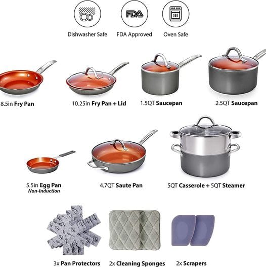 13pc Cookware Copper Pan Set