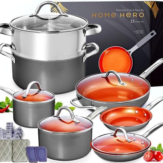 13pc Cookware Copper Pan Set