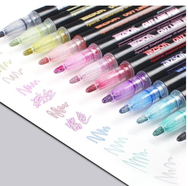 DoubleLiner - 12 Colors Metallic Outline Markers Set