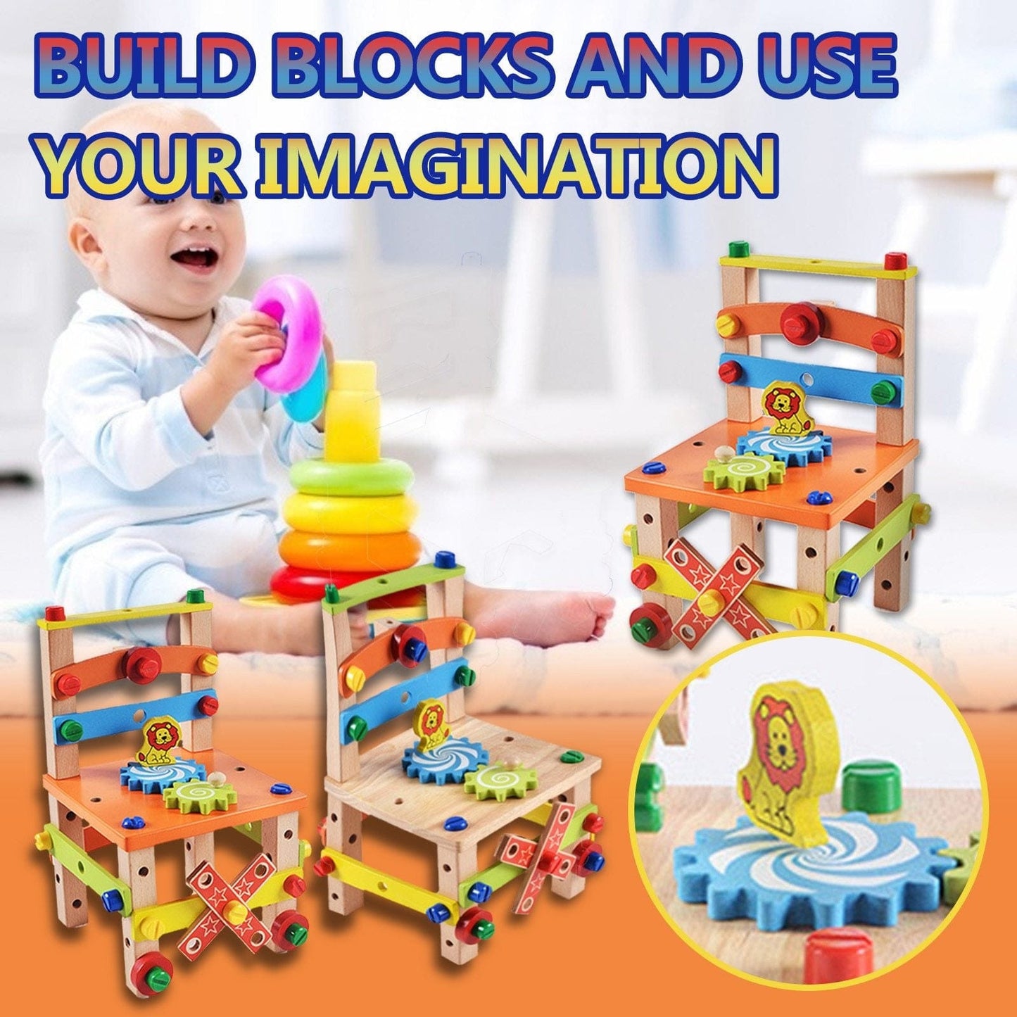 FunBlast - DIY Wooden Multifunctional Chair with Nut and Screw Toys